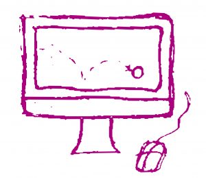 Doodle of computer with animation on screen