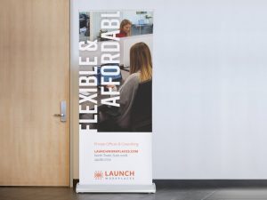 Launch workplaces roll up banner