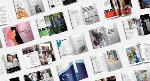Interior spreads from redesign magazine issues