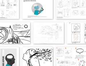 Sketches of illustration concepts for magazine cover art